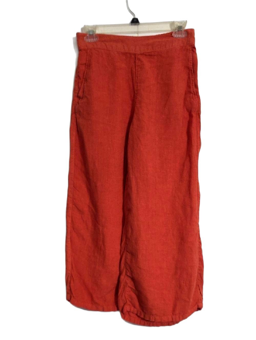 Wide-Leg Linen Blend Womens Pants - Orange 100% Linen